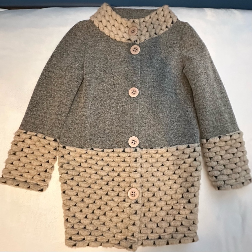 New MOYTO Italia Chunky Knit Long Wool Cardigan Sweater S Gray Beige Italy